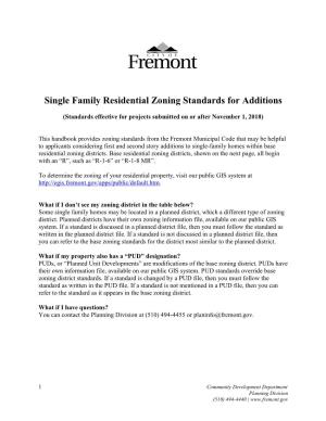 Single Family Residential Zoning Standards for Additions