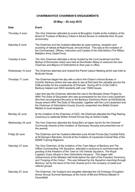 CHAIRMAN/VICE CHAIRMAN's ENGAGEMENTS 20 May – 20 July