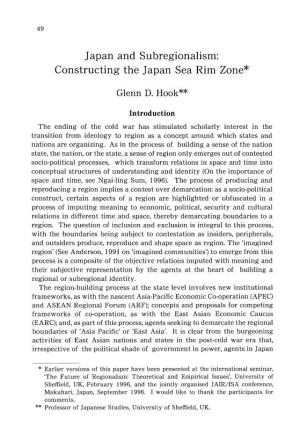 Constructing the Japan Sea Rim Zone` Glenn D. Hook** Introduction The