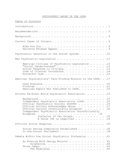 PSYCHIATRIC ABUSE in the USSR Table of Contents Introduction