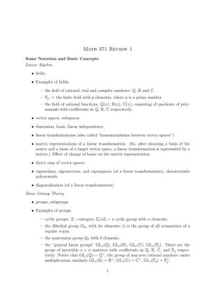 Math 371 Review 1