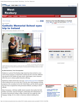 Catholic Memorial School Eyes Trip to Ireland - West Roxbury - Your Town - Boston.Com