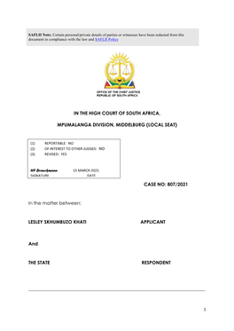 In the High Court of South Africa, Mpumalanga Division