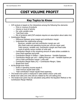 Cost-Volume-Profit ER