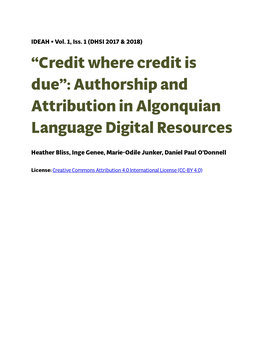 Credit Where Credit Is Due˛: Authorship and Attribution In