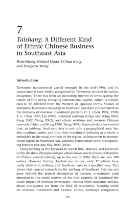 Taishang: a Different Kind of Ethnic Chinese Business in Southeast Asia Hsin- Huang Michael Hsiao, I- Chun Kung, and Hong- Zen Wang