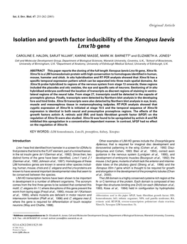 Isolation and Growth Factor Inducibility of the Xenopus Laevis Lmx1b Gene