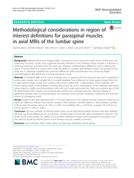 Methodological Considerations in Region of Interest Definitions for Paraspinal Muscles in Axial Mris of the Lumbar Spine David B
