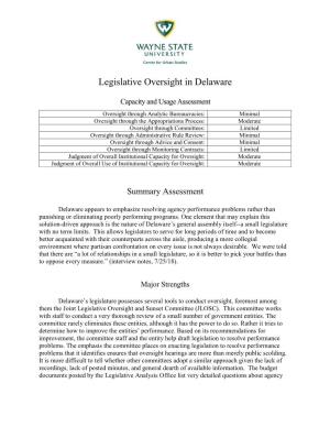 Legislative Oversight in Delaware