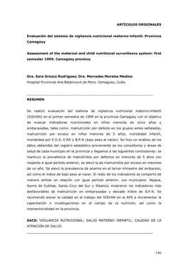 Evaluación Del Sistema De Vigilancia Nutricional Materno-Infantil. Provincia Camagüey