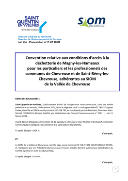 Convention Relative Aux Conditions D'accès À La Déchetterie De Magny-Les-Hameaux Pour Les Particuliers Et Les Professionne