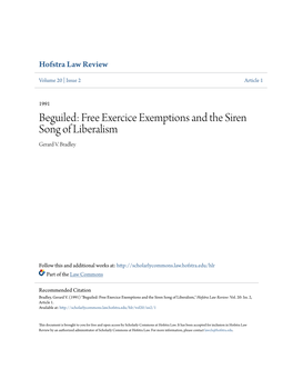 Free Exercice Exemptions and the Siren Song of Liberalism Gerard V