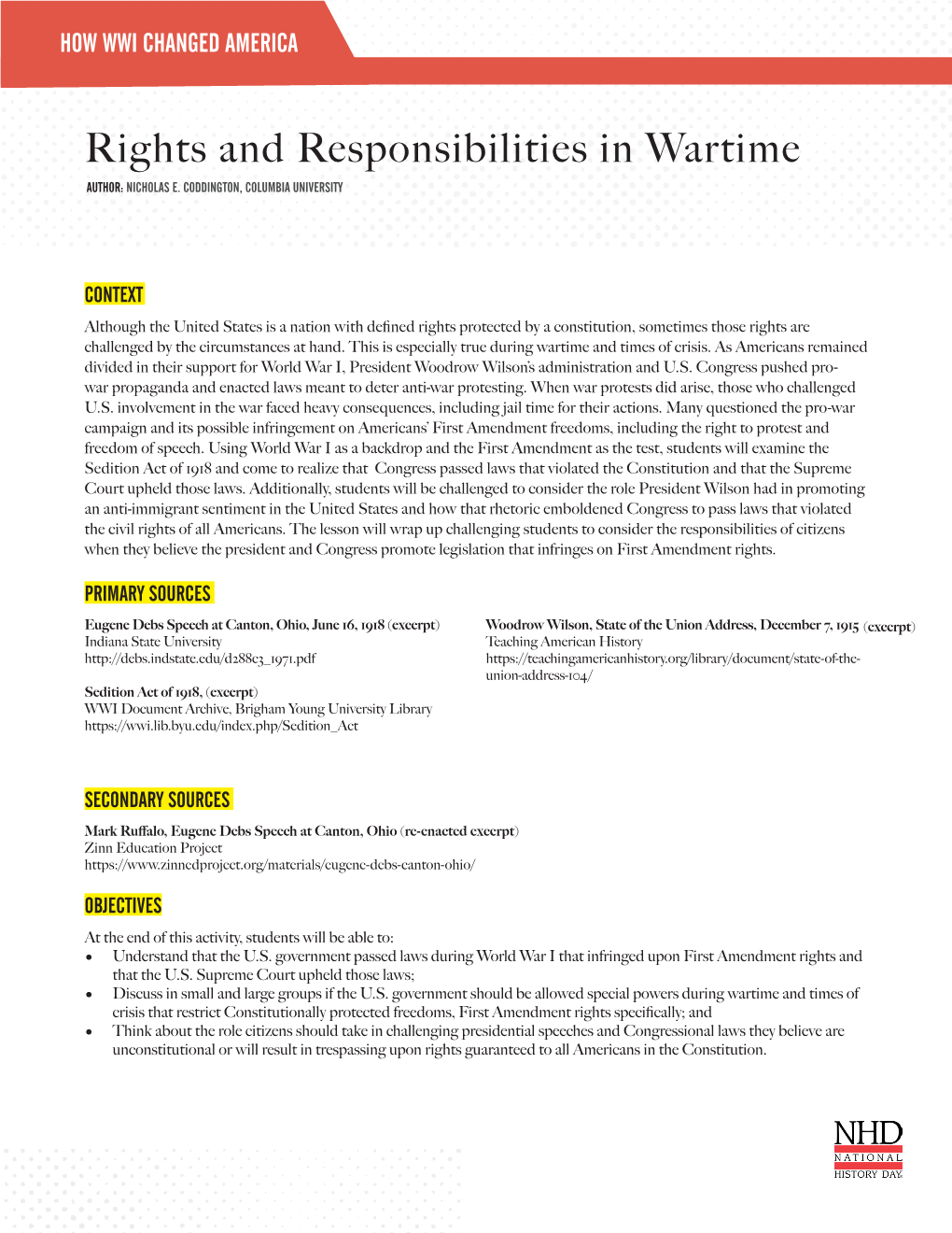 Rights and Responsibilities in Wartime AUTHOR: NICHOLAS E