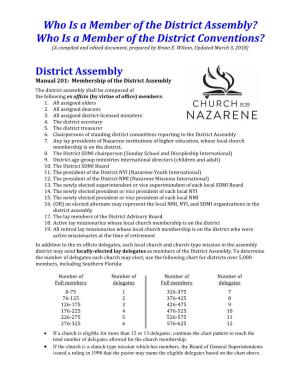 Who Is a Member of the District Assembly? Who Is a Member of the District Conventions? (A Compiled and Edited Document, Prepared by Brian E