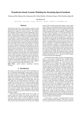 Transformer-Based Acoustic Modeling for Streaming Speech Synthesis