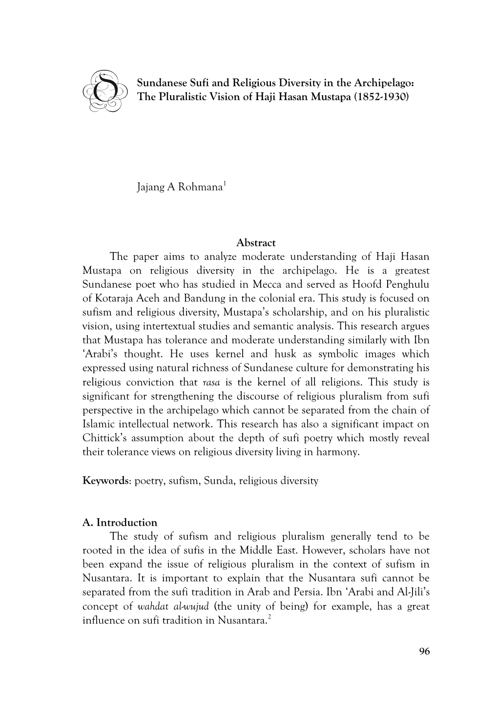 Sundanese Sufi and Religious Diversity in the Archipelago: the Pluralistic Vision of Haji Hasan Mustapa (1852-1930)