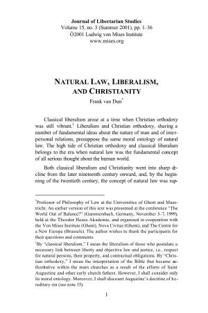 NATURAL LAW, LIBERALISM, and CHRISTIANITY Frank Van Dun*