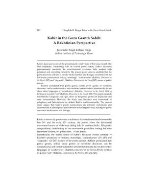 Kabir in the Guru Granth Sahib: a Bakhtinian Perspective
