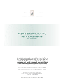 Artisan International Value Fund Institutional Share Class (As of September 30, 2013)