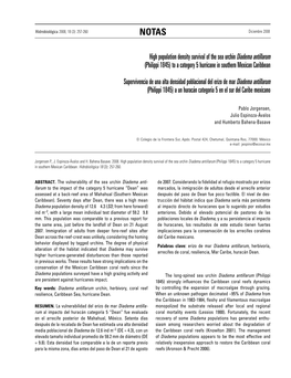 High Population Density Survival of the Sea Urchin Diadema Antillarum (Philippi 1845) to a Category 5 Hurricane in Southern Mexican Caribbean