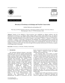 Diversity of Termitomyces in Kodagu and Need for Conservation