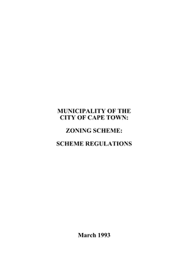 Municipality of the City of Cape Town: Zoning Scheme : Scheme Regulations