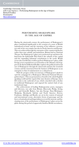 Performing Shakespeare in the Age of Empire Richard Foulkes Frontmatter More Information