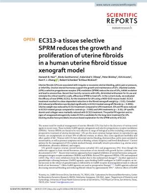 EC313-A Tissue Selective SPRM Reduces the Growth and Proliferation of Uterine Fbroids in a Human Uterine Fbroid Tissue Xenograft Model Hareesh B