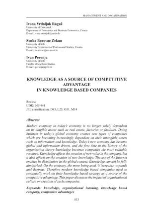 Knowledge As a Source of Competitive Advantage in Knowledge Based Companies