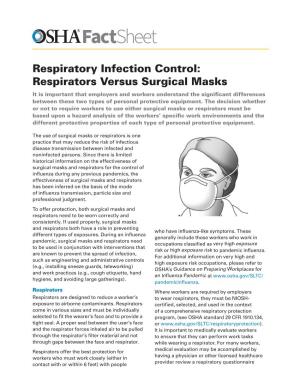 Respiratory Infection Control: Respirators Versus Surgical Masks