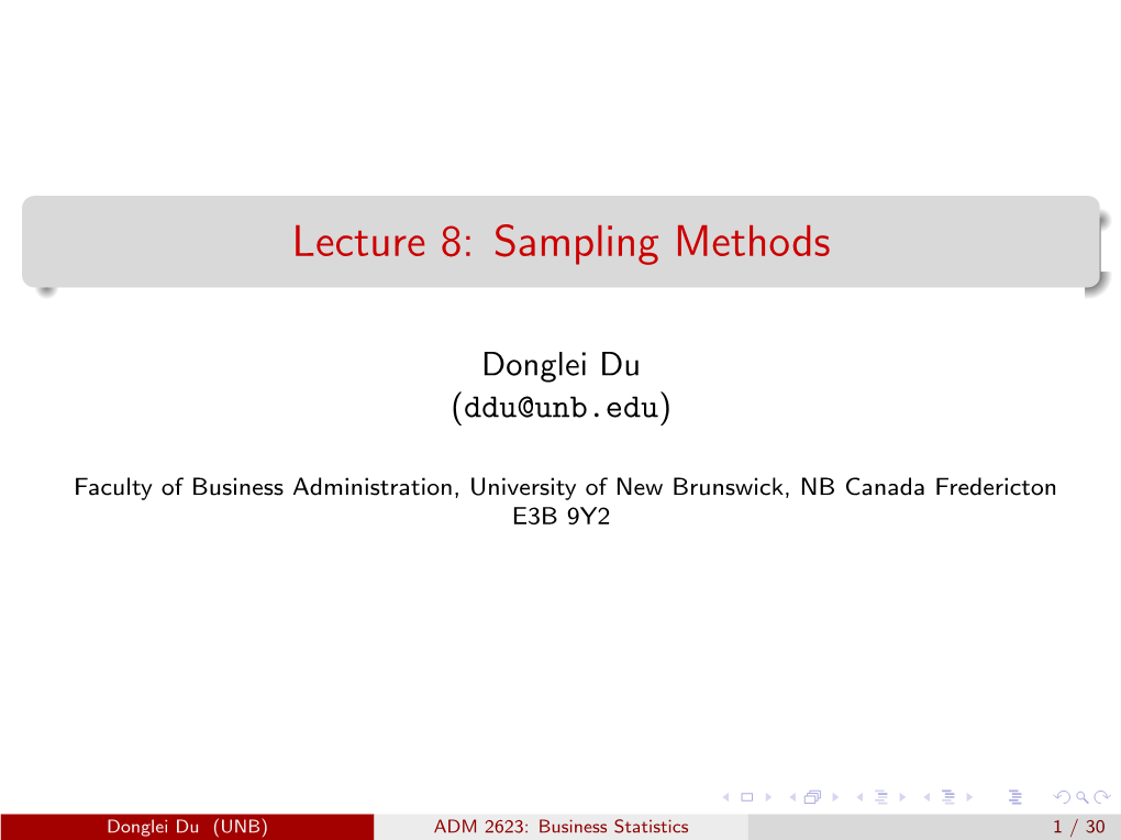 Lecture 8: Sampling Methods