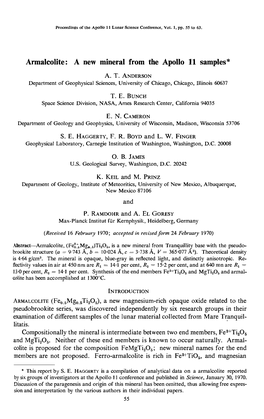 Armalcolite: a New Mineral from the Apollo 11 Samples* A. T