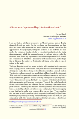 A Response to Laywine on Hagel, Ancient Greek Music ⋆