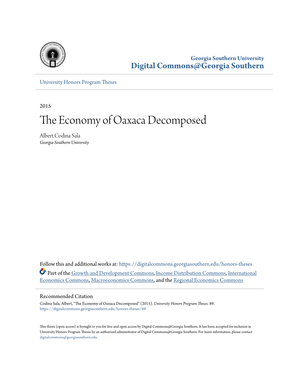 The Economy of Oaxaca Decomposed