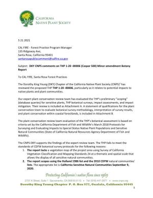 DKY CNPS Comments on THP 1-20 -00006 (Caspar 500) Minor Amendment Botany Report
