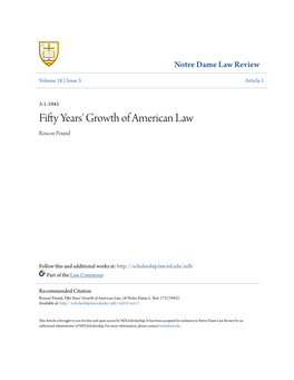 Fifty Years' Growth of American Law Roscoe Pound