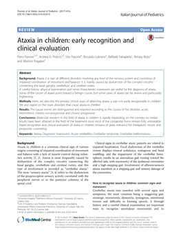 Ataxia in Children: Early Recognition and Clinical Evaluation Piero Pavone1,6*, Andrea D
