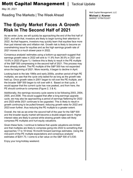 The Equity Market Faces a Growth Risk in the Second Half of 2021