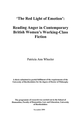 Reading Anger in Contemporary British Women's Working-Class Fiction