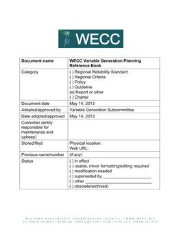 Document Name WECC Variable Generation Planning Reference