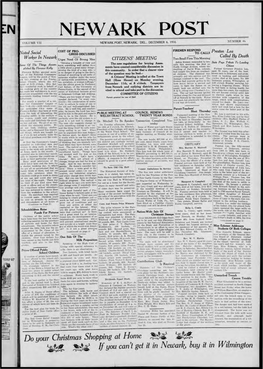Newark Post Number 46 Volume Vii Newark Post, Newark, Del., December 6, 1916