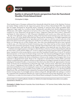 Beetles in Old Growth Forests: Perspectives from the Townshend Woodlot, Prince Edward Island Christopher G
