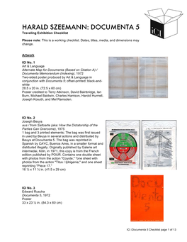 Documenta 5 Working Checklist