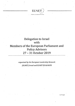 Delegation to Israel with Members of the European Parliament and Policy Advisors 27 - 31 October-2019
