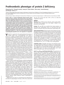 Prothrombotic Phenotype of Protein Z Deficiency