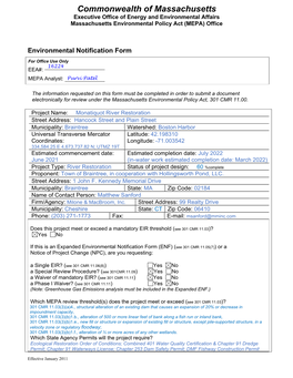 Commonwealth of Massachusetts Executive Office of Energy and Environmental Affairs Massachusetts Environmental Policy Act (MEPA) Office