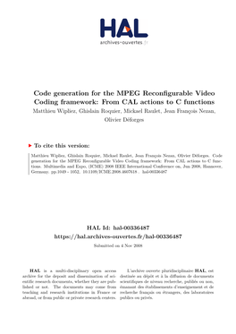 Code Generation for the MPEG Reconfigurable Video Coding