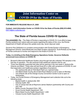 The State of Florida Issues COVID-19 Updates