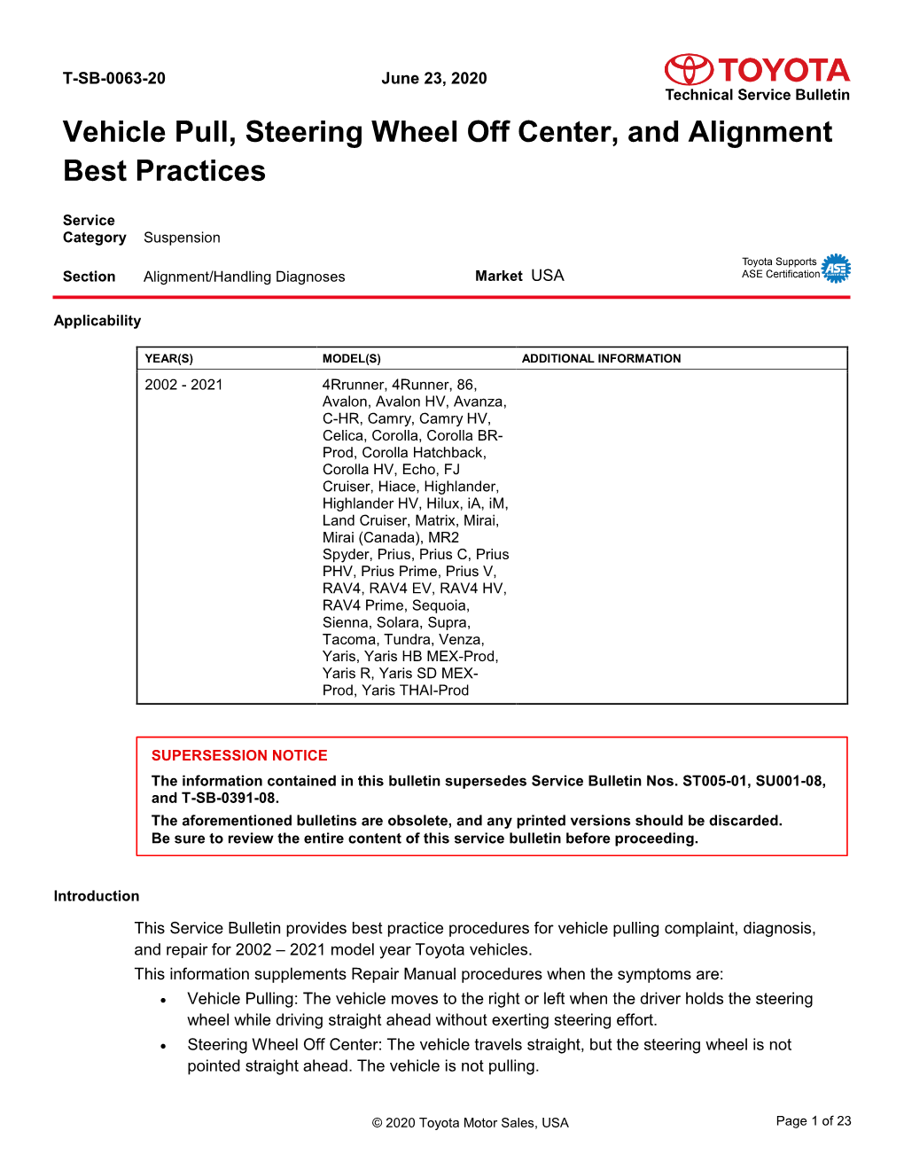 Vehicle Pull, Steering Wheel Off Center, and Alignment Best Practices