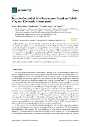 Tunable Control of Mie Resonances Based on Hybrid VO2 and Dielectric Metamaterial